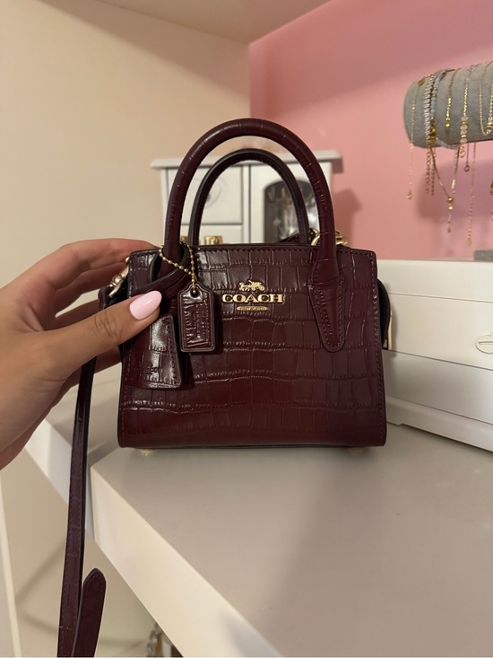 Coach Handbags - Coach Mini Andrea Caryall in Burgundy Croc-Embossed Leather